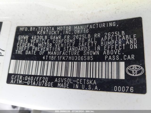 Photo 8 VIN: 4T1BF1FK7HU306585 - TOYOTA CAMRY 