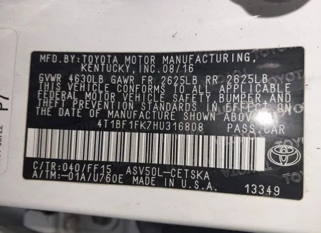 Photo 8 VIN: 4T1BF1FK7HU316808 - TOYOTA CAMRY 