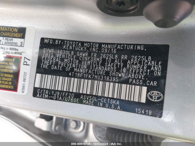 Photo 8 VIN: 4T1BF1FK7HU318395 - TOYOTA CAMRY 