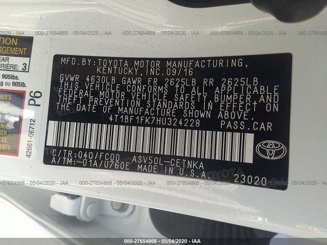 Photo 8 VIN: 4T1BF1FK7HU324228 - TOYOTA CAMRY 