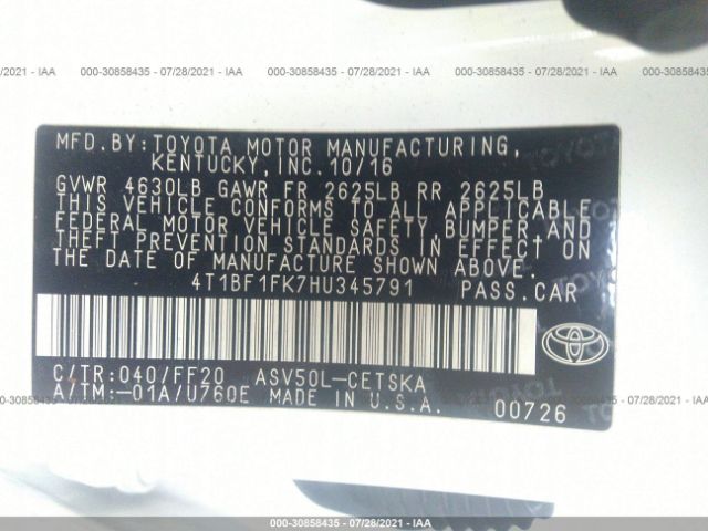 Photo 8 VIN: 4T1BF1FK7HU345791 - TOYOTA CAMRY 