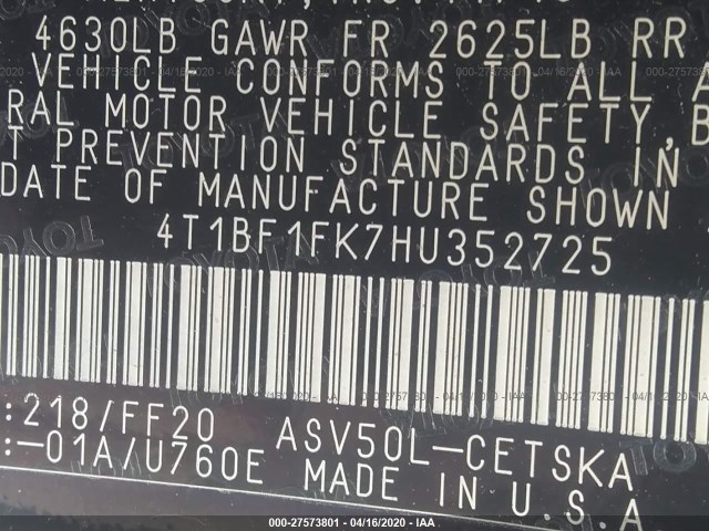 Photo 8 VIN: 4T1BF1FK7HU352725 - TOYOTA CAMRY 