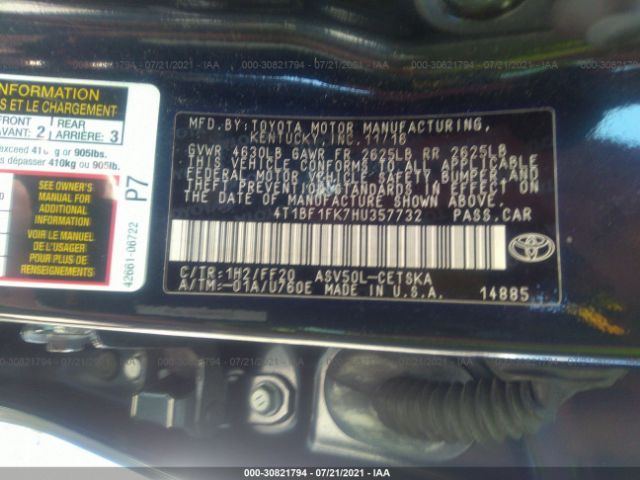 Photo 8 VIN: 4T1BF1FK7HU357732 - TOYOTA CAMRY 