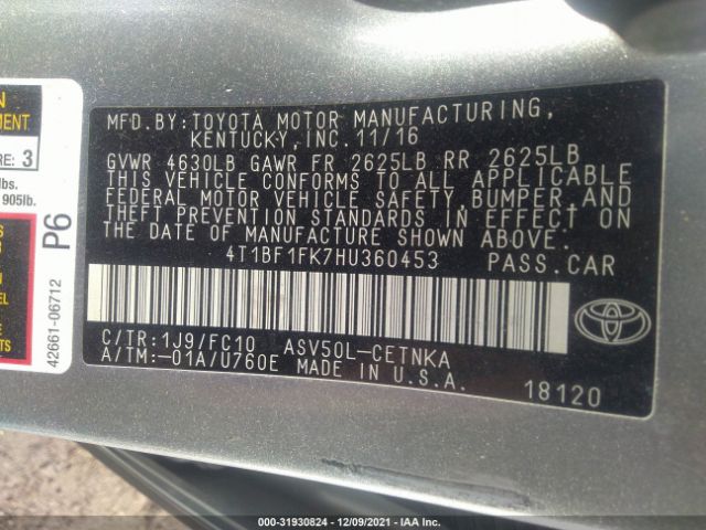 Photo 8 VIN: 4T1BF1FK7HU360453 - TOYOTA CAMRY 