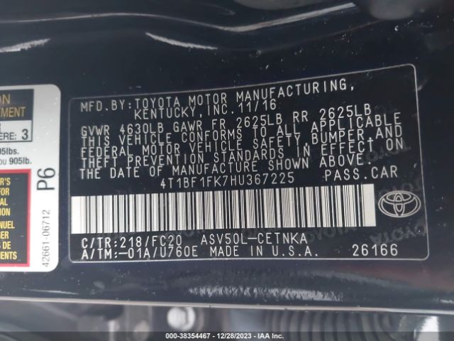 Photo 8 VIN: 4T1BF1FK7HU367225 - TOYOTA CAMRY 