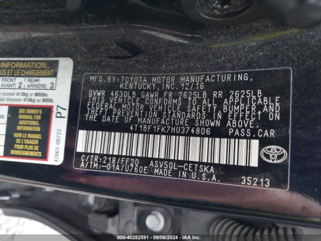 Photo 8 VIN: 4T1BF1FK7HU374806 - TOYOTA CAMRY 