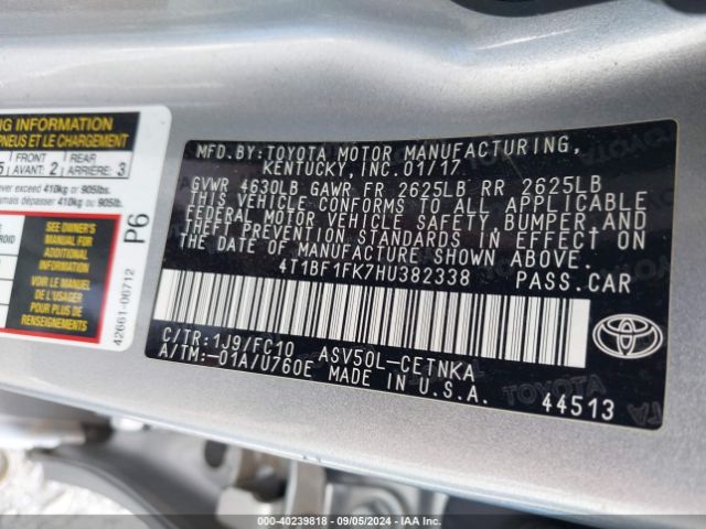 Photo 8 VIN: 4T1BF1FK7HU382338 - TOYOTA CAMRY 