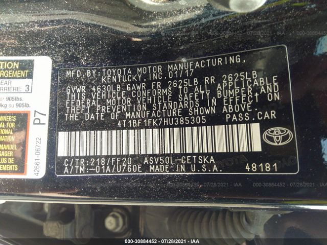 Photo 8 VIN: 4T1BF1FK7HU385305 - TOYOTA CAMRY 