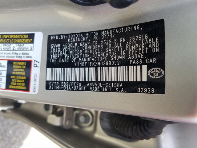 Photo 9 VIN: 4T1BF1FK7HU389032 - TOYOTA CAMRY 