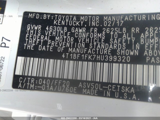 Photo 8 VIN: 4T1BF1FK7HU399320 - TOYOTA CAMRY 