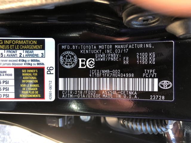 Photo 9 VIN: 4T1BF1FK7HU404998 - TOYOTA CAMRY LE 