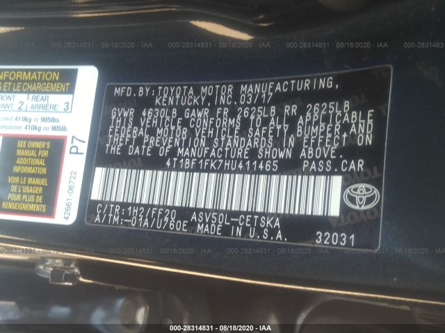 Photo 8 VIN: 4T1BF1FK7HU411465 - TOYOTA CAMRY 