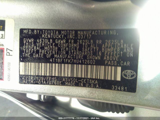 Photo 8 VIN: 4T1BF1FK7HU412602 - TOYOTA CAMRY 