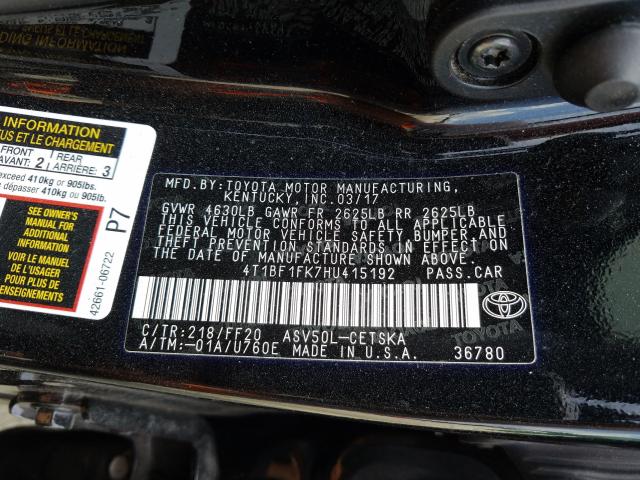 Photo 9 VIN: 4T1BF1FK7HU415192 - TOYOTA CAMRY 