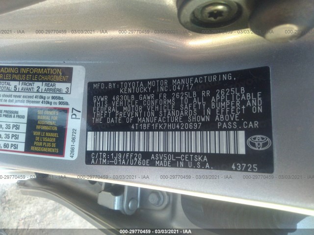 Photo 8 VIN: 4T1BF1FK7HU420697 - TOYOTA CAMRY 