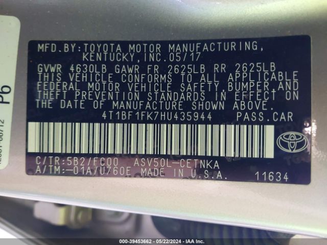 Photo 8 VIN: 4T1BF1FK7HU435944 - TOYOTA CAMRY 