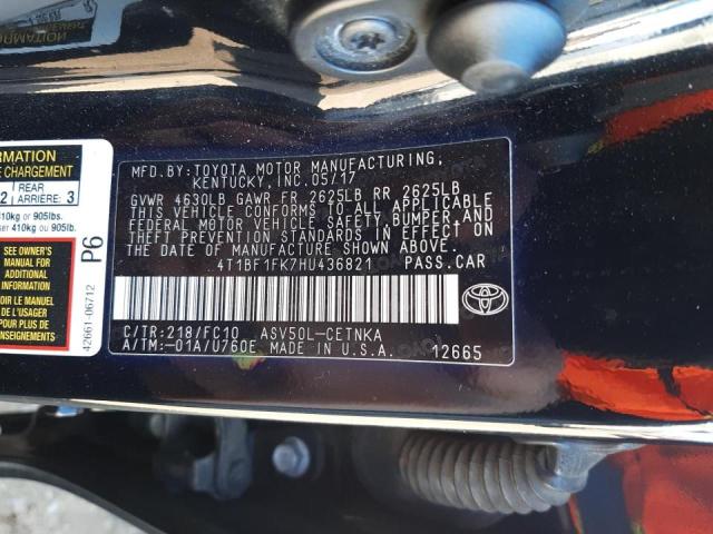 Photo 9 VIN: 4T1BF1FK7HU436821 - TOYOTA CAMRY LE 