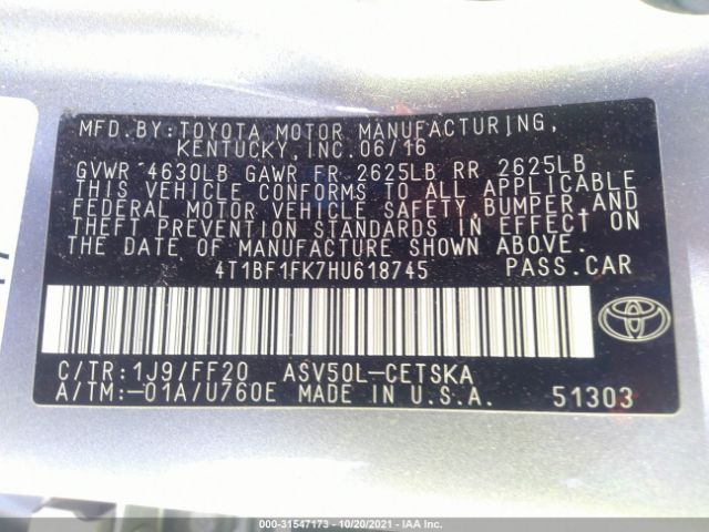 Photo 8 VIN: 4T1BF1FK7HU618745 - TOYOTA CAMRY 