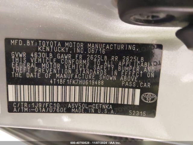 Photo 8 VIN: 4T1BF1FK7HU619488 - TOYOTA CAMRY 