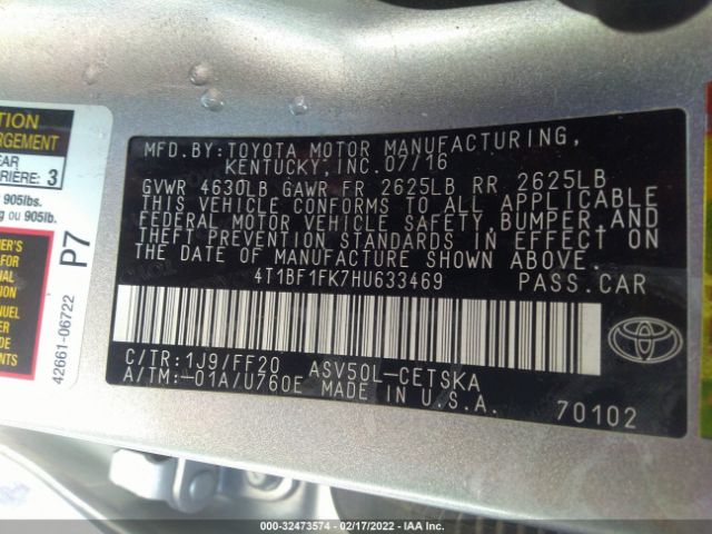 Photo 8 VIN: 4T1BF1FK7HU633469 - TOYOTA CAMRY 