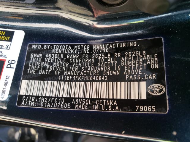 Photo 9 VIN: 4T1BF1FK7HU640843 - TOYOTA CAMRY LE 