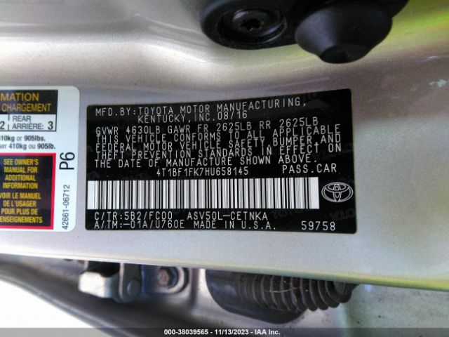 Photo 8 VIN: 4T1BF1FK7HU658145 - TOYOTA CAMRY 