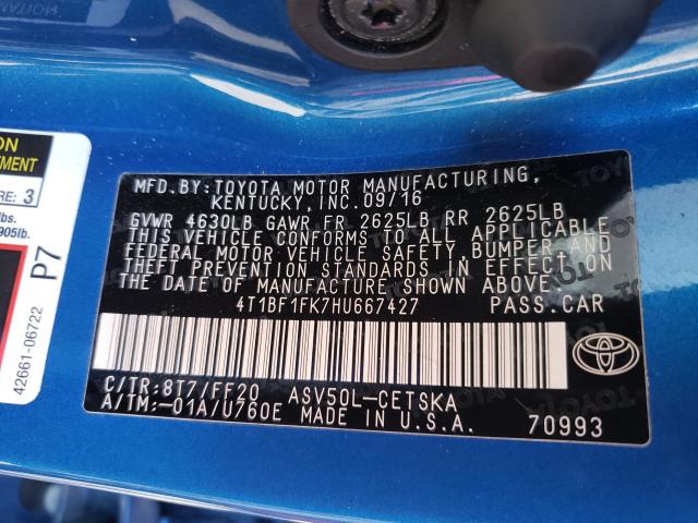 Photo 9 VIN: 4T1BF1FK7HU667427 - TOYOTA CAMRY 