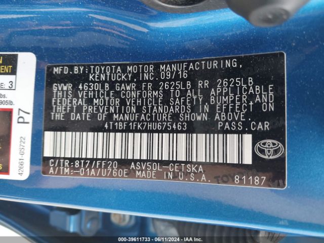 Photo 8 VIN: 4T1BF1FK7HU675463 - TOYOTA CAMRY 