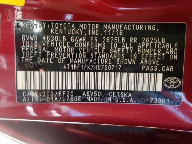 Photo 9 VIN: 4T1BF1FK7HU700717 - TOYOTA CAMRY LE 