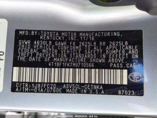 Photo 8 VIN: 4T1BF1FK7HU710566 - TOYOTA CAMRY 