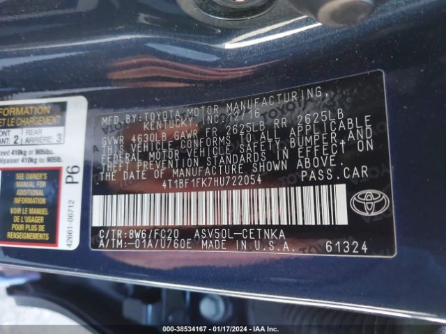 Photo 8 VIN: 4T1BF1FK7HU722054 - TOYOTA CAMRY 