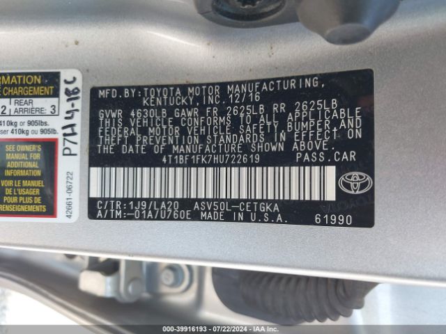 Photo 8 VIN: 4T1BF1FK7HU722619 - TOYOTA CAMRY 