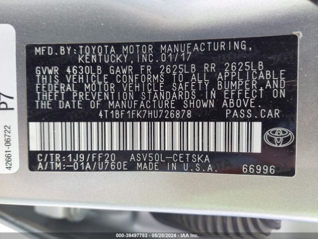 Photo 8 VIN: 4T1BF1FK7HU726878 - TOYOTA CAMRY 