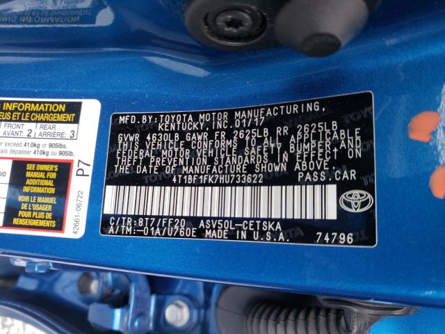 Photo 9 VIN: 4T1BF1FK7HU733622 - TOYOTA CAMRY LE 