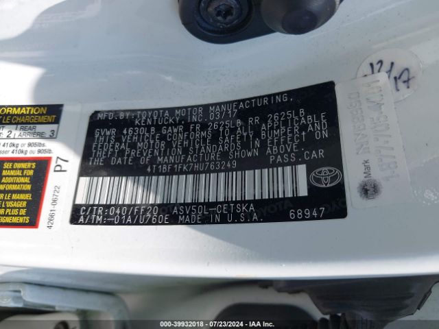 Photo 8 VIN: 4T1BF1FK7HU763249 - TOYOTA CAMRY 