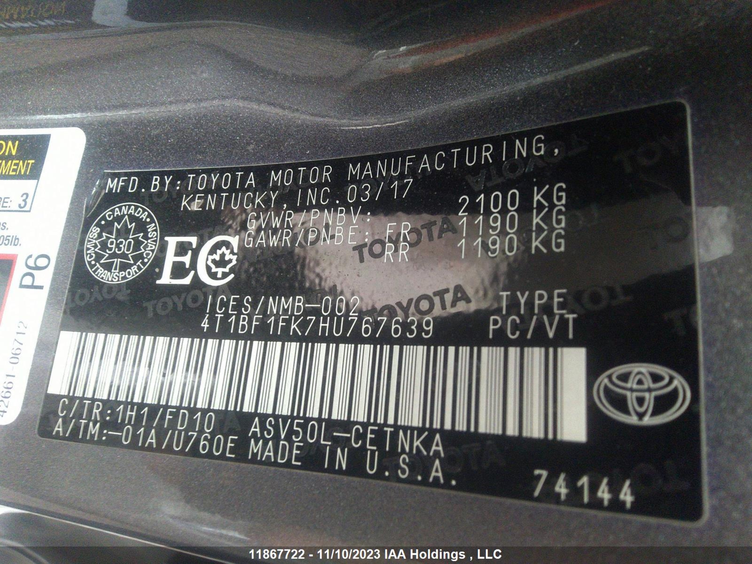 Photo 8 VIN: 4T1BF1FK7HU767639 - TOYOTA CAMRY 