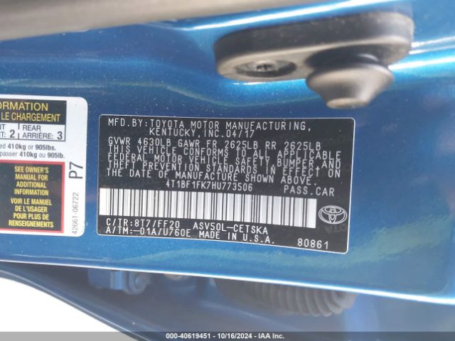 Photo 8 VIN: 4T1BF1FK7HU773506 - TOYOTA CAMRY 