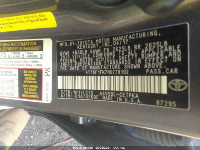 Photo 8 VIN: 4T1BF1FK7HU779192 - TOYOTA CAMRY 