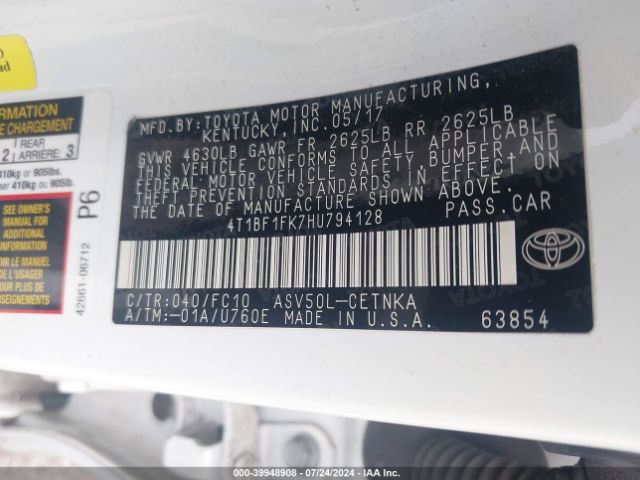 Photo 8 VIN: 4T1BF1FK7HU794128 - TOYOTA CAMRY 