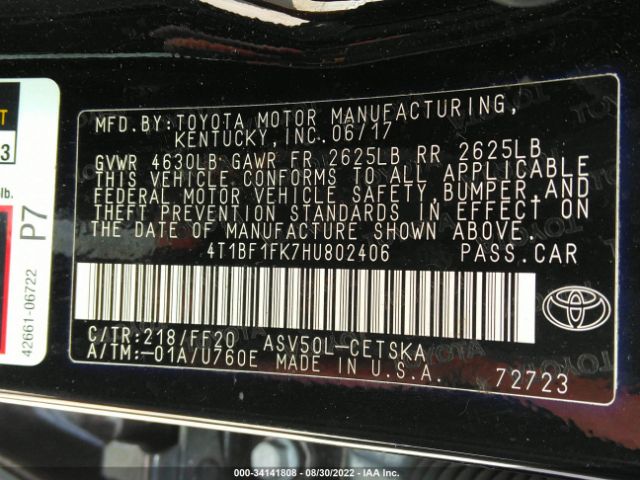 Photo 8 VIN: 4T1BF1FK7HU802406 - TOYOTA CAMRY 