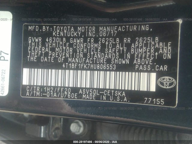 Photo 8 VIN: 4T1BF1FK7HU806553 - TOYOTA CAMRY 