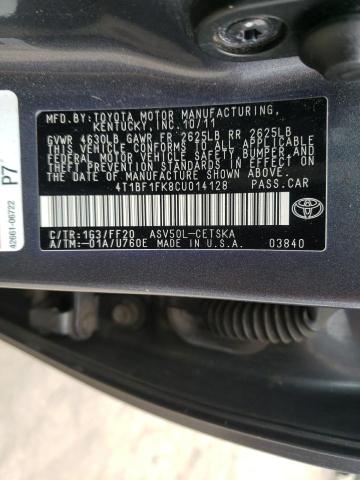 Photo 11 VIN: 4T1BF1FK8CU014128 - TOYOTA CAMRY BASE 