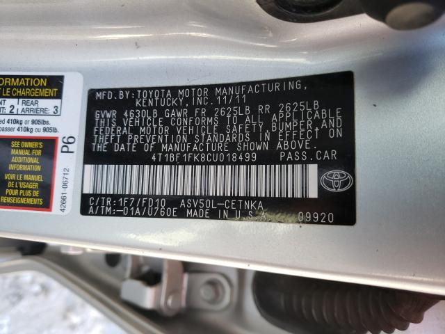 Photo 9 VIN: 4T1BF1FK8CU018499 - TOYOTA CAMRY BASE 