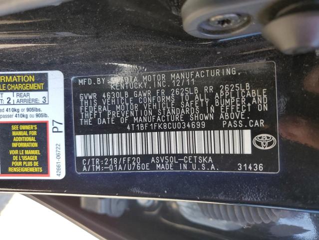 Photo 11 VIN: 4T1BF1FK8CU034699 - TOYOTA CAMRY 