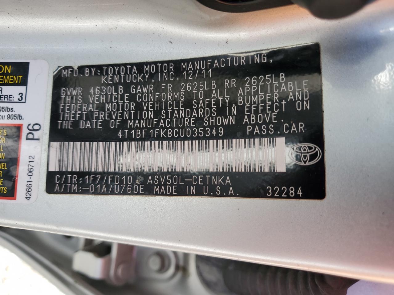 Photo 11 VIN: 4T1BF1FK8CU035349 - TOYOTA CAMRY 