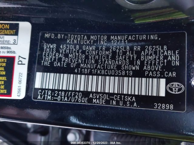 Photo 8 VIN: 4T1BF1FK8CU035819 - TOYOTA CAMRY 