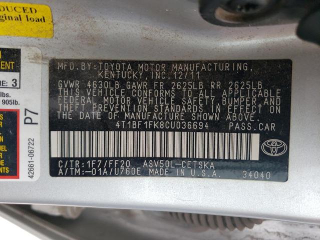 Photo 11 VIN: 4T1BF1FK8CU036694 - TOYOTA CAMRY 