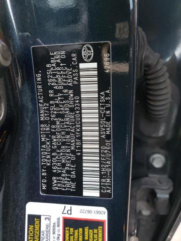 Photo 11 VIN: 4T1BF1FK8CU043340 - TOYOTA CAMRY 