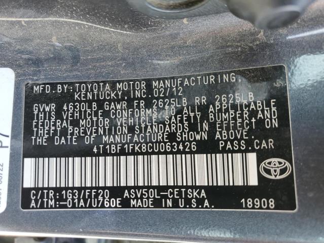 Photo 11 VIN: 4T1BF1FK8CU063426 - TOYOTA CAMRY BASE 