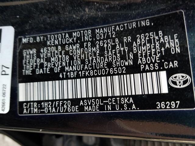 Photo 9 VIN: 4T1BF1FK8CU076502 - TOYOTA CAMRY BASE 